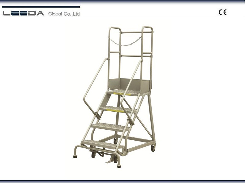 4 Step Heavy Duty Industrial Steel Rolling Ladder 160kg Capacity  Euro Type