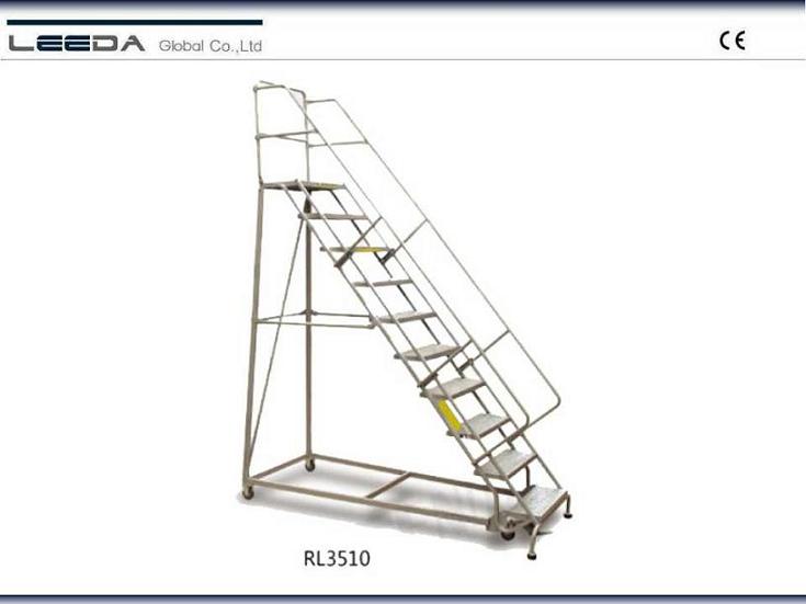 10 Step Heavy Duty Industrial Steel Rolling Ladder 160kg Capacity US Type