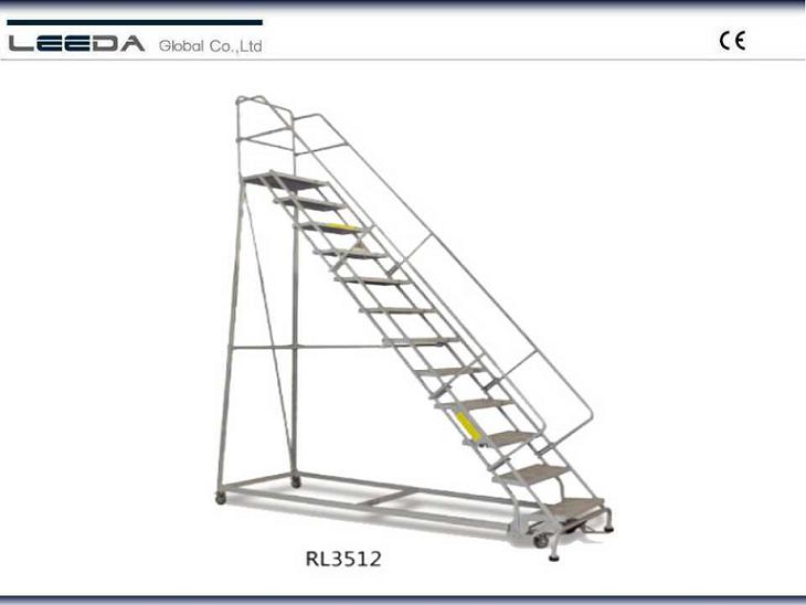 12 Step Heavy Duty Industrial Steel Rolling Ladder 160kg Capacity US Type