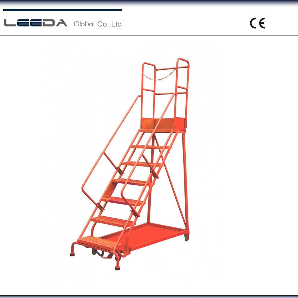 7 Step Heavy Duty Industrial Steel Rolling Ladder 160kg Capacity US Type