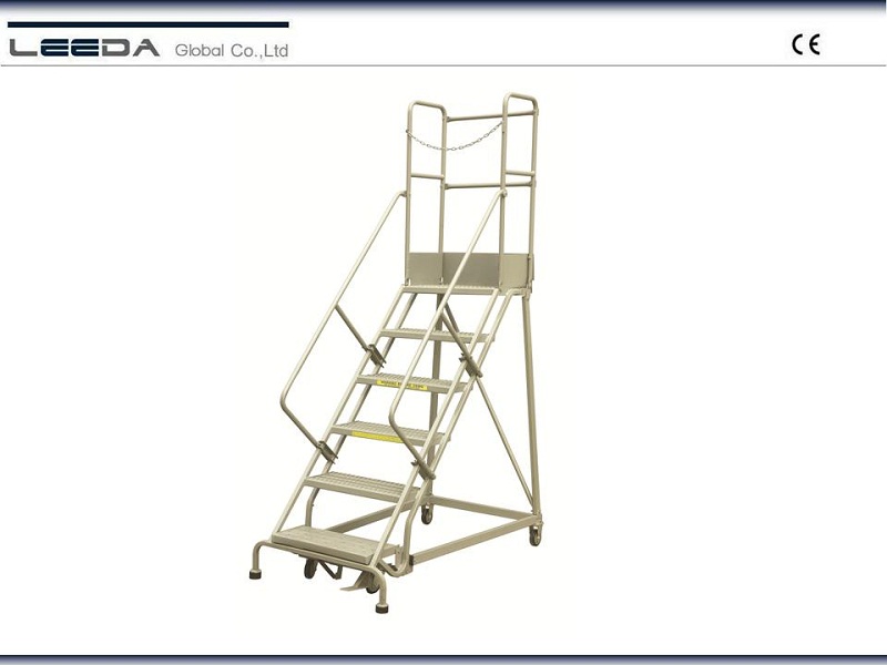 6 Step Heavy Duty Industrial Steel Rolling Ladder 160kg Capacity  Euro Type