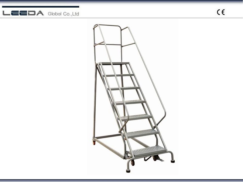 7 Step Heavy Duty Industrial Steel Rolling Ladder 160kg Capacity US Type