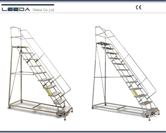 5 Step Heavy Duty Industrial Steel Rolling Ladder 160kg Capacity US Type