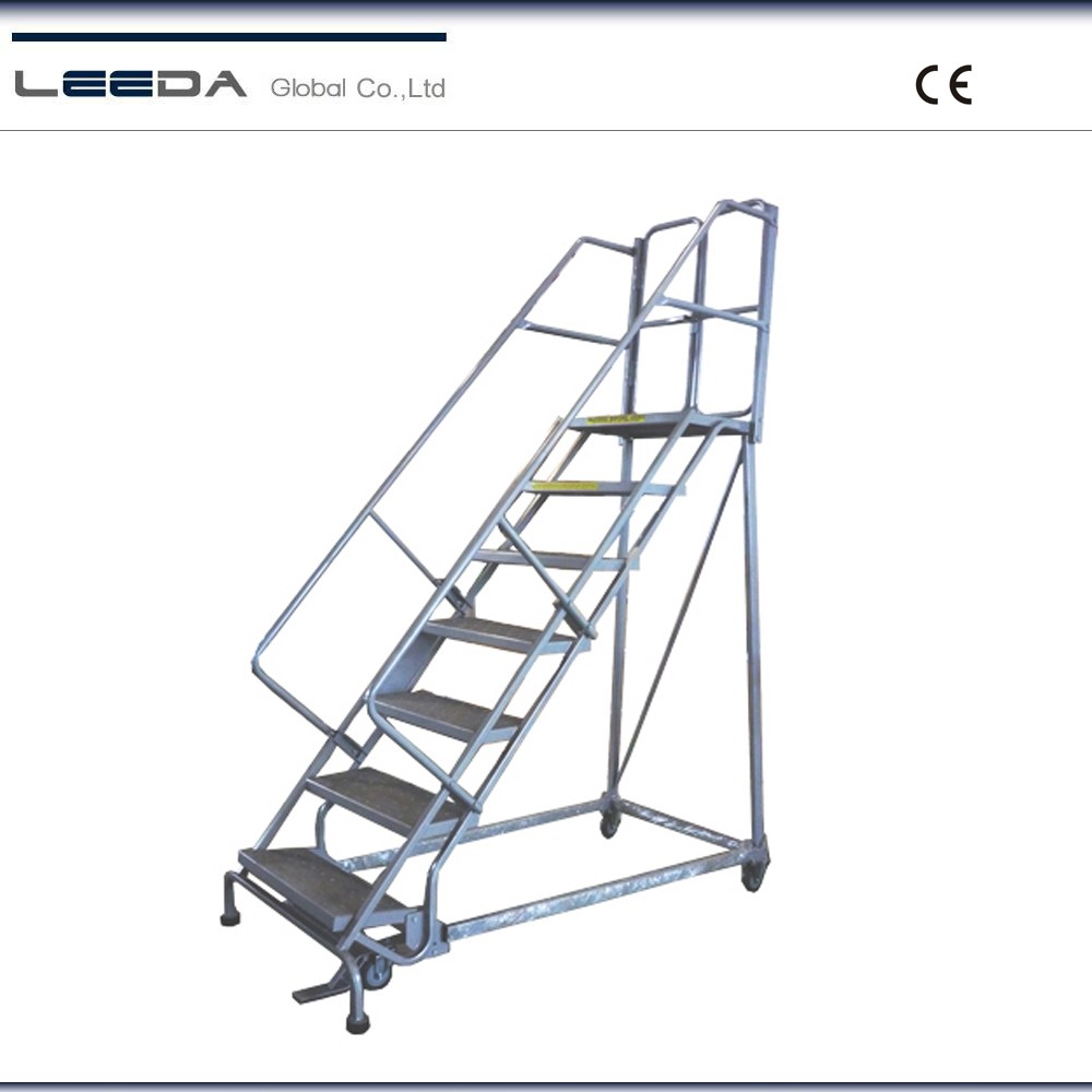 8 Step Heavy Duty Industrial Steel Rolling Ladder 160kg Capacity  Euro Type