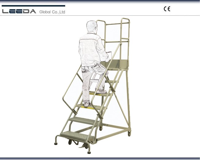 5 Step Heavy Duty Industrial Steel Rolling Ladder 160kg Capacity Euro Type